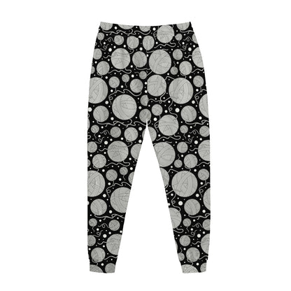Black And White Yarn Pattern Print Jogger Pants