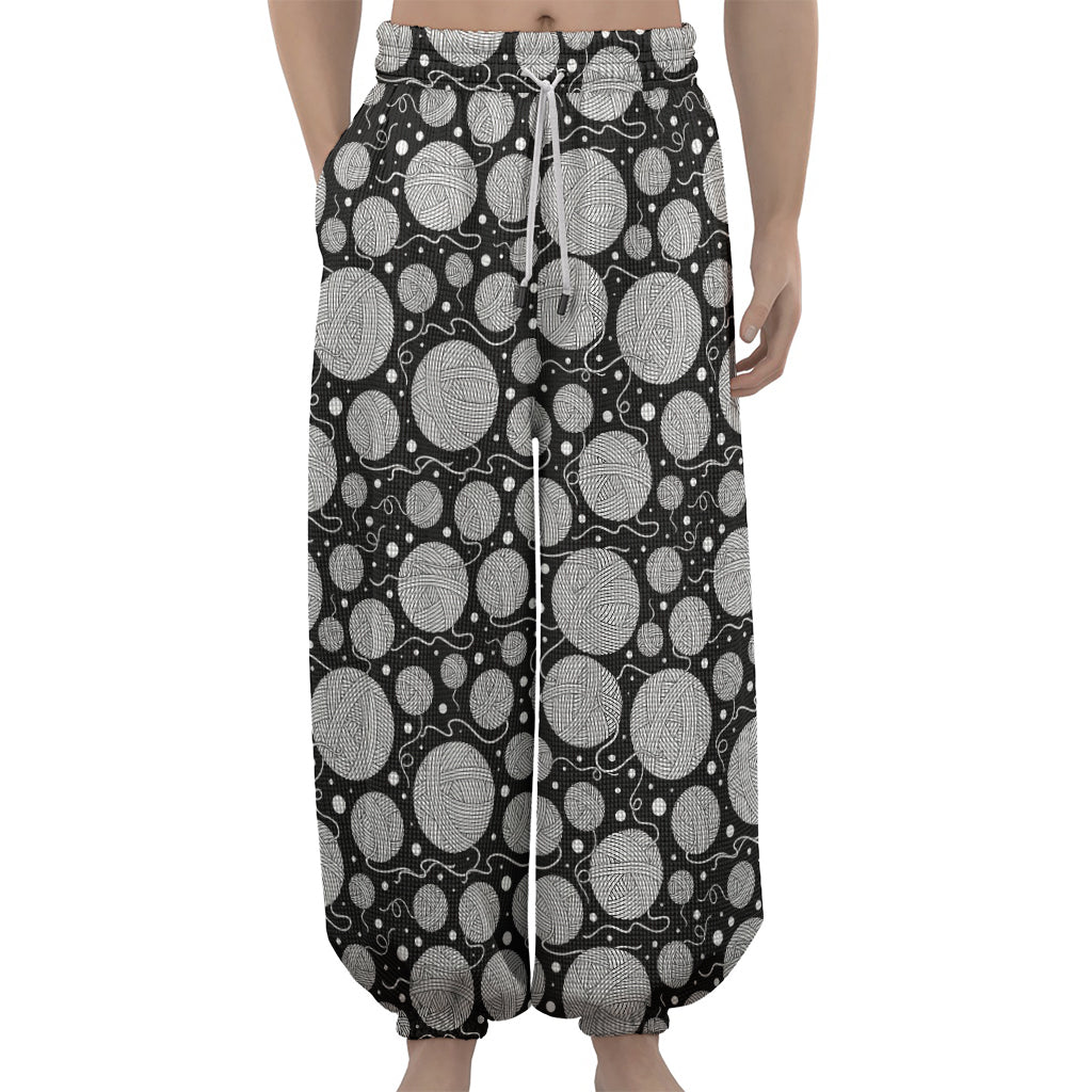 Black And White Yarn Pattern Print Lantern Pants