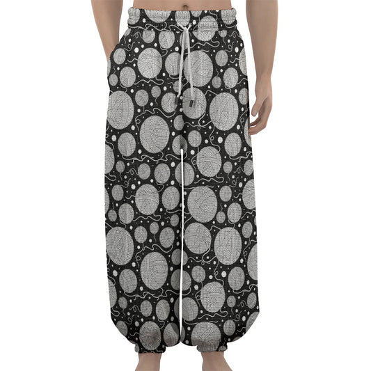 Black And White Yarn Pattern Print Lantern Pants