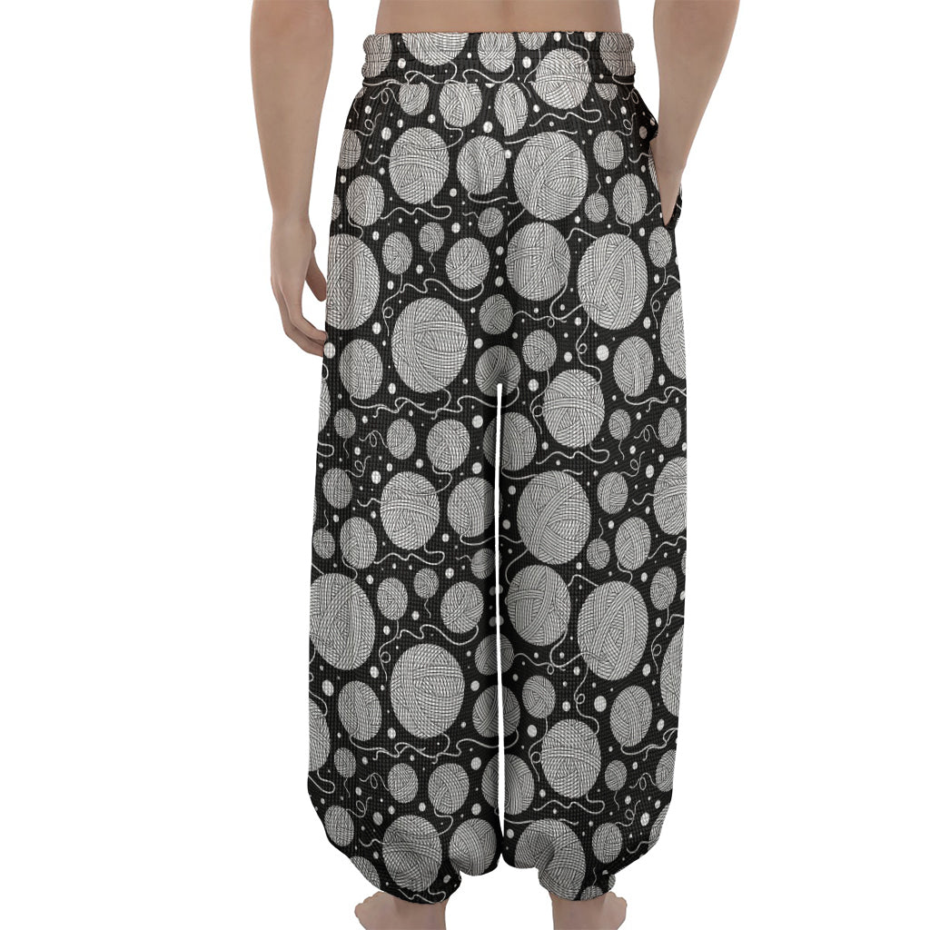 Black And White Yarn Pattern Print Lantern Pants