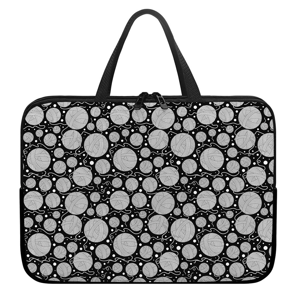 Black And White Yarn Pattern Print Laptop Sleeve With Handle