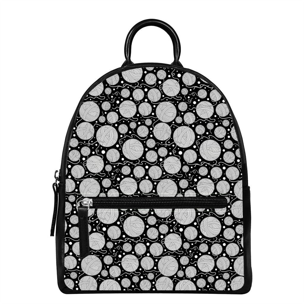 Black And White Yarn Pattern Print Leather Backpack