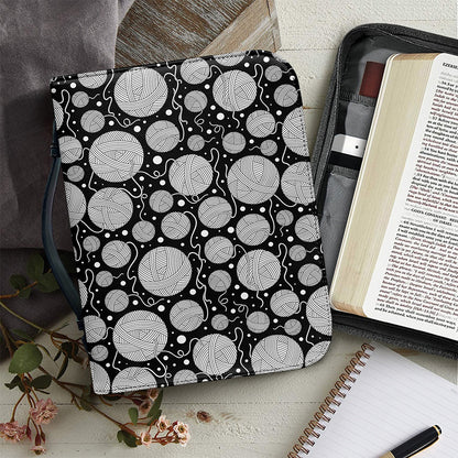 Black And White Yarn Pattern Print Leather Bible Cover