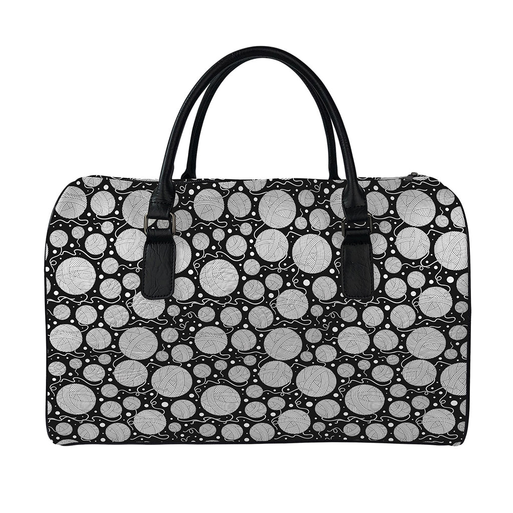 Black And White Yarn Pattern Print Leather Duffle Bag