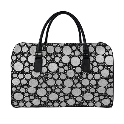 Black And White Yarn Pattern Print Leather Duffle Bag