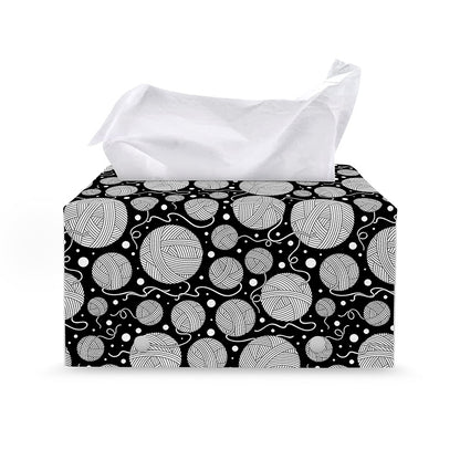 Black And White Yarn Pattern Print Leather Tissue Box Cover