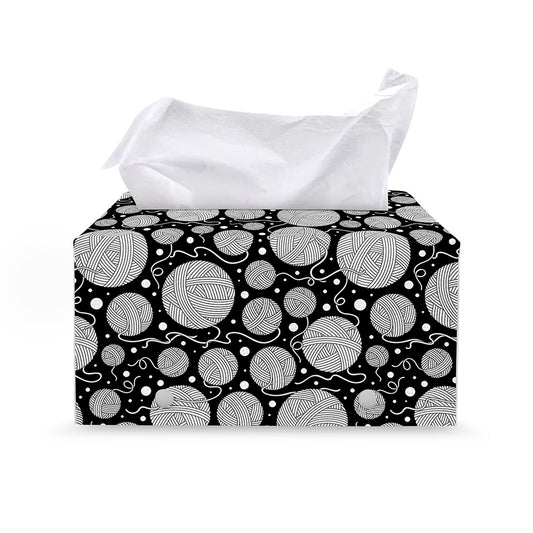 Black And White Yarn Pattern Print Leather Tissue Box Cover