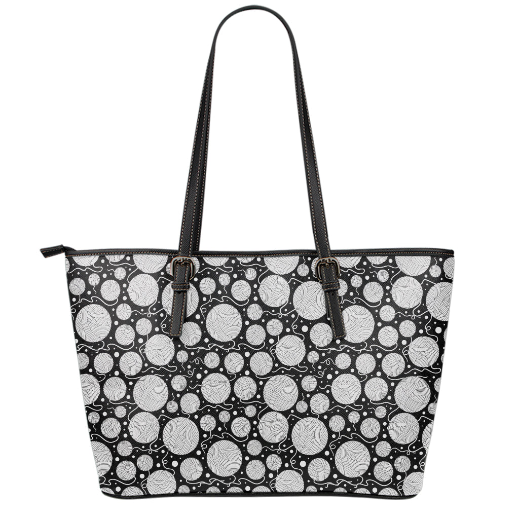 Black And White Yarn Pattern Print Leather Tote Bag
