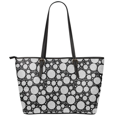 Black And White Yarn Pattern Print Leather Tote Bag