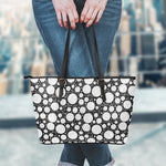 Black And White Yarn Pattern Print Leather Tote Bag