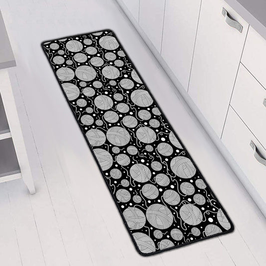 Black And White Yarn Pattern Print Long Kitchen Mat