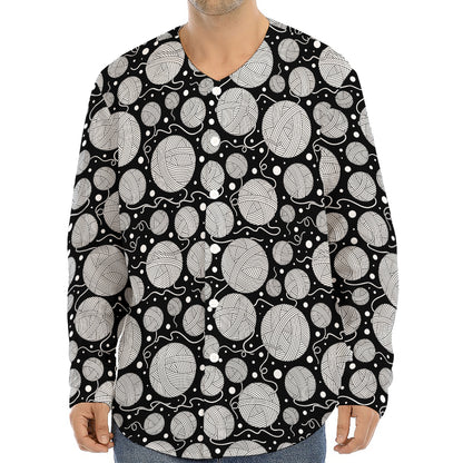 Black And White Yarn Pattern Print Long Sleeve Baseball Jersey