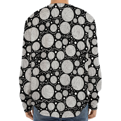 Black And White Yarn Pattern Print Long Sleeve Baseball Jersey