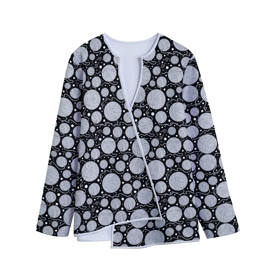 Black And White Yarn Pattern Print Long Sleeve Short Coat