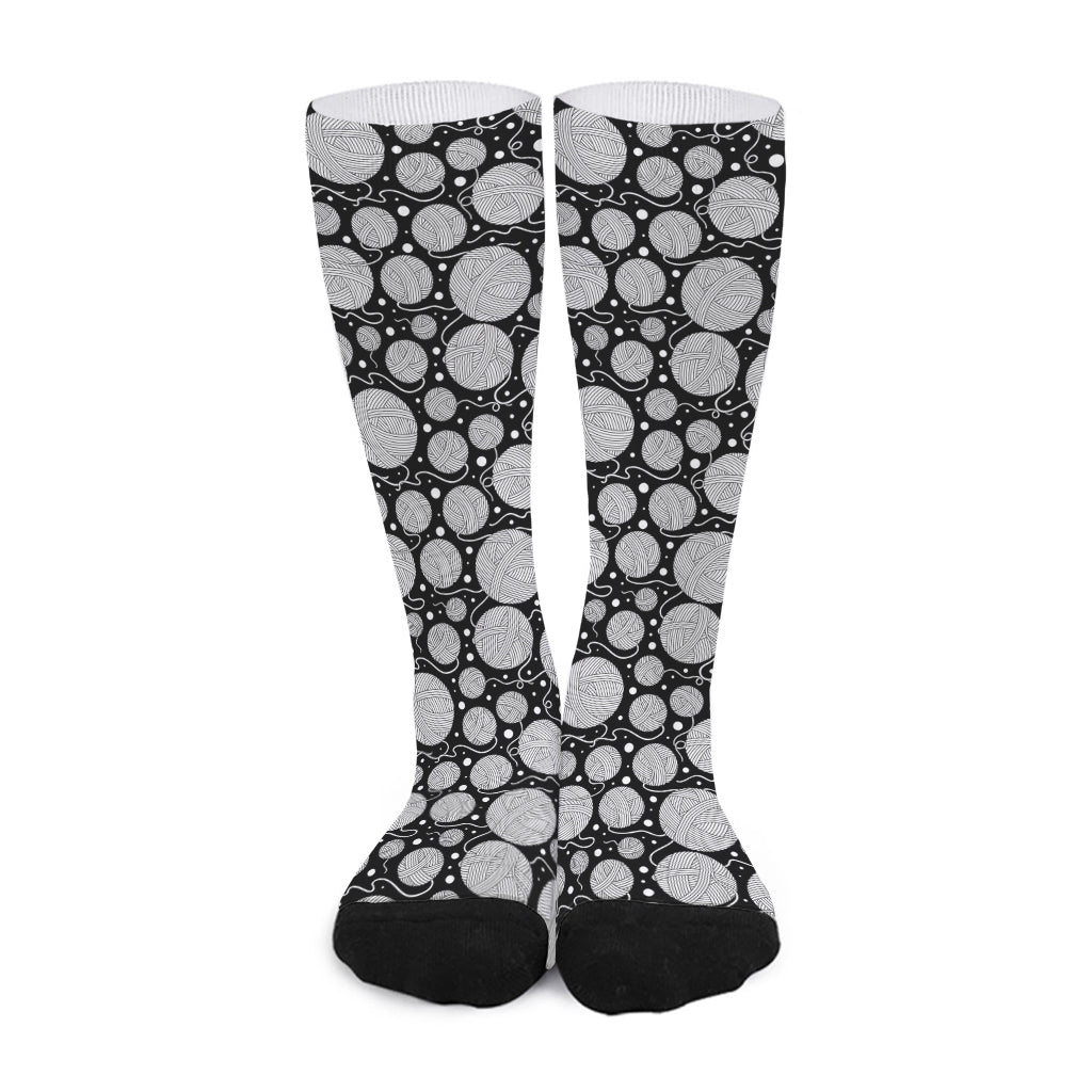 Black And White Yarn Pattern Print Long Socks