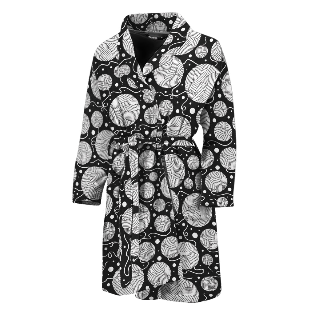 Black And White Yarn Pattern Print Men's Bathrobe