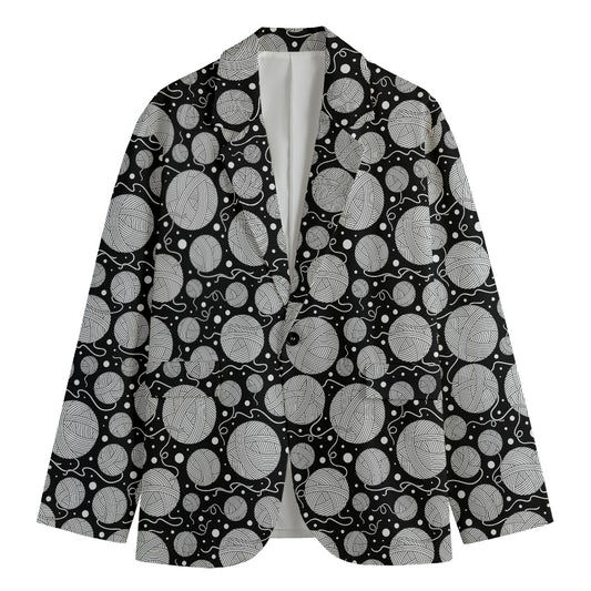 Black And White Yarn Pattern Print Men's Blazer