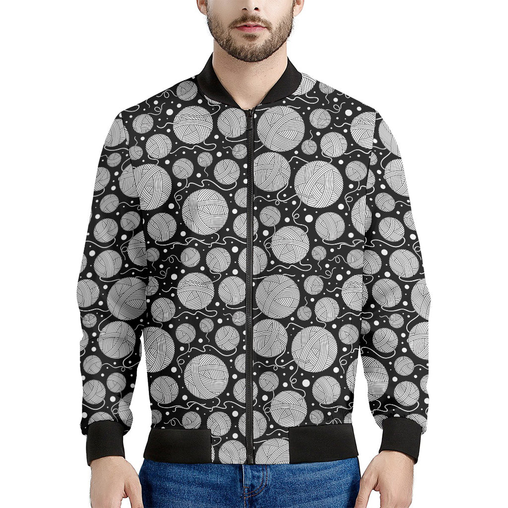 Black And White Yarn Pattern Print Men's Bomber Jacket