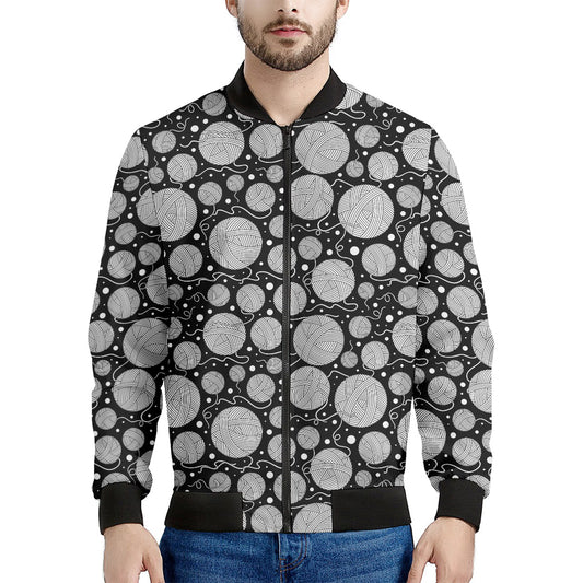 Black And White Yarn Pattern Print Men's Bomber Jacket