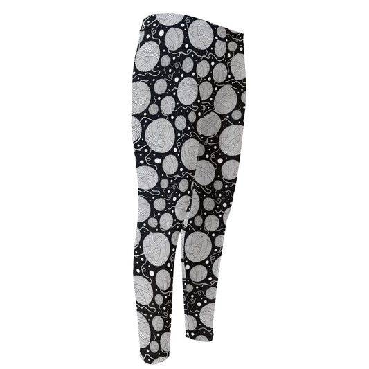 Black And White Yarn Pattern Print Men's Compression Pants