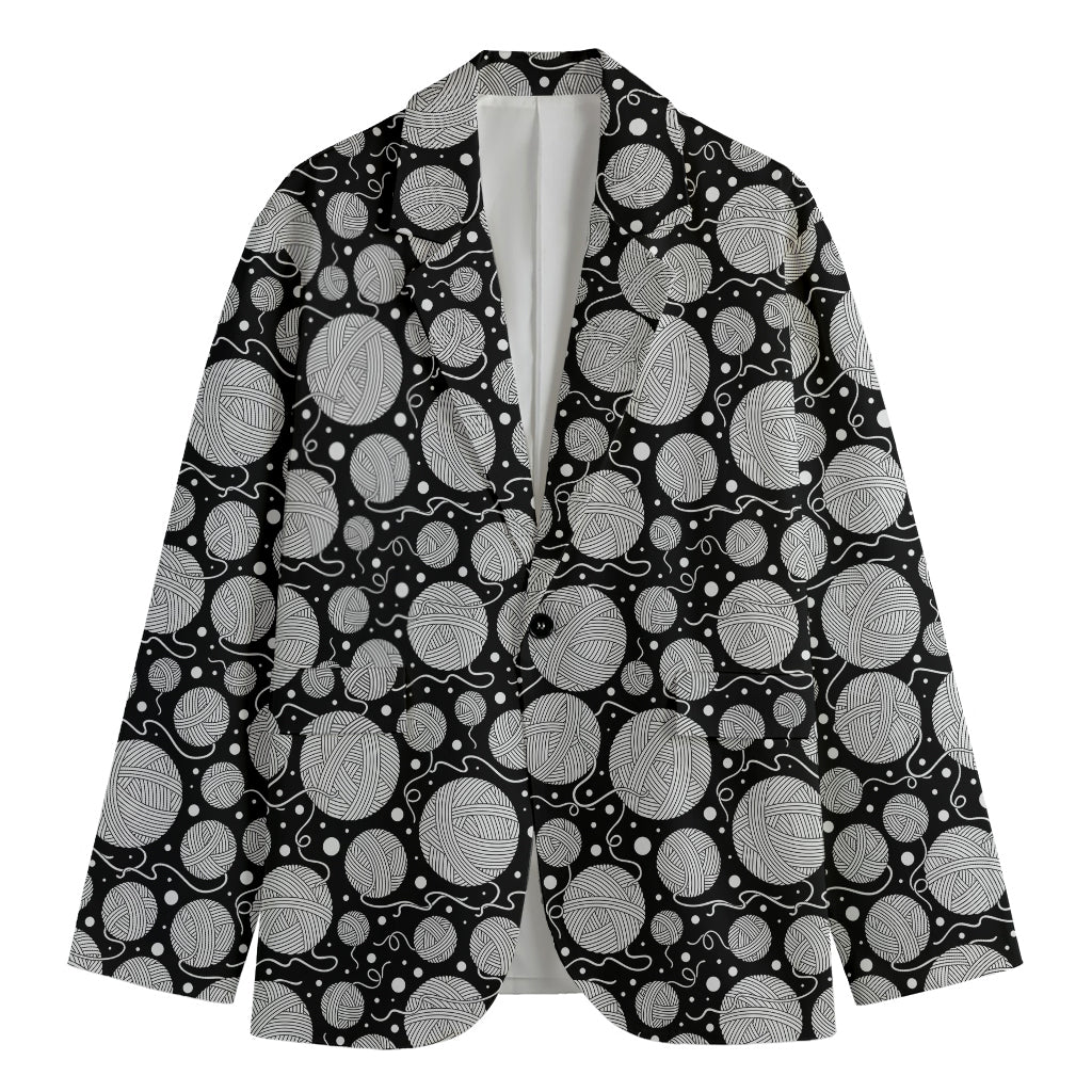 Black And White Yarn Pattern Print Men's Cotton Blazer