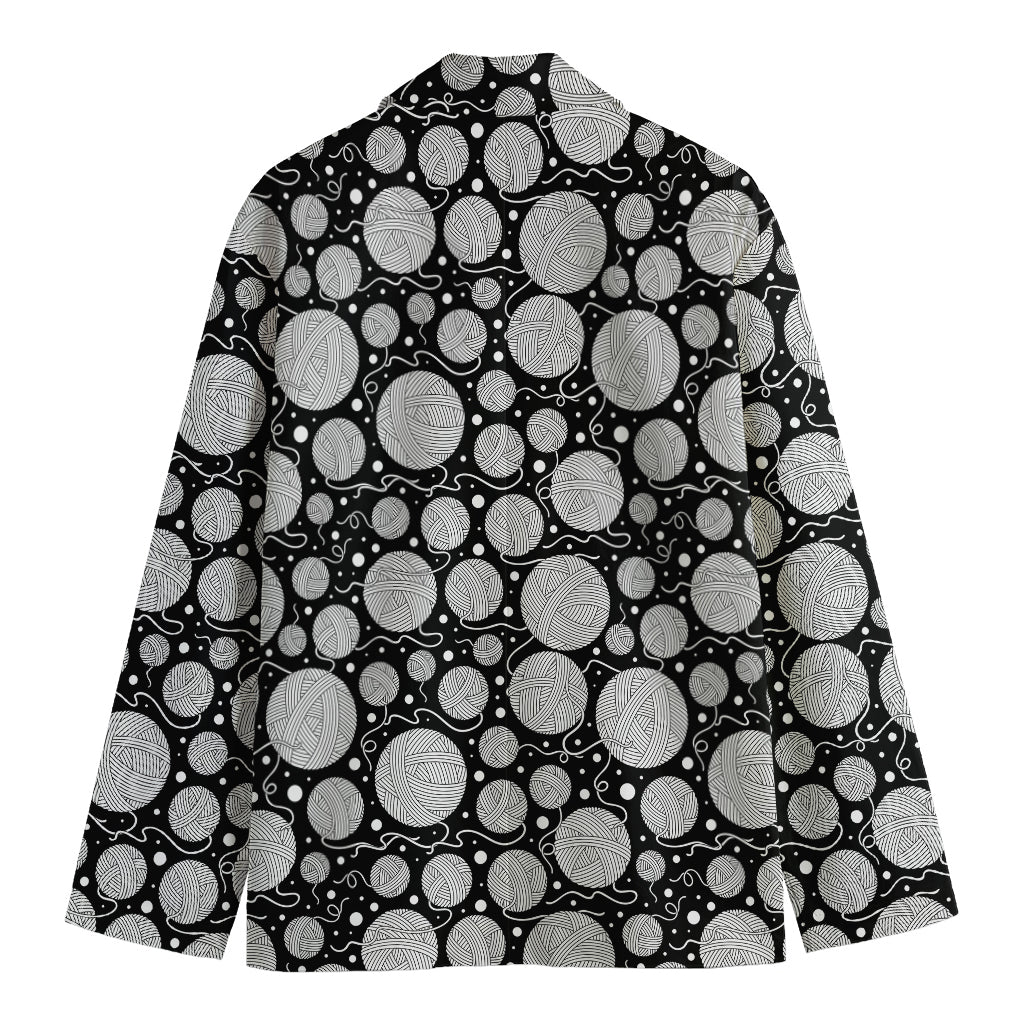 Black And White Yarn Pattern Print Men's Cotton Blazer