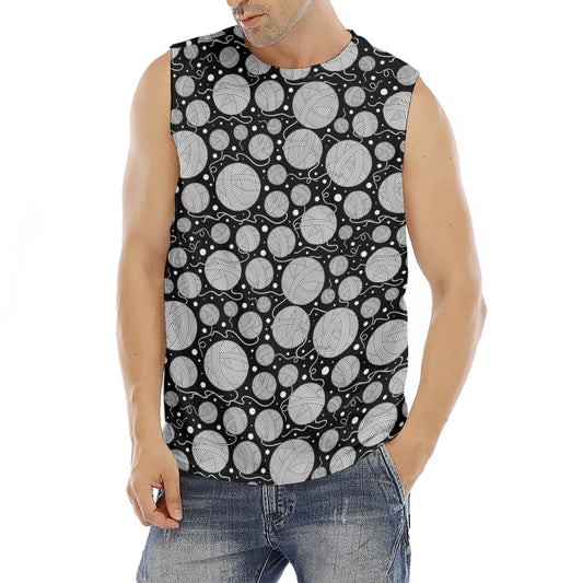 Black And White Yarn Pattern Print Men's Fitness Tank Top