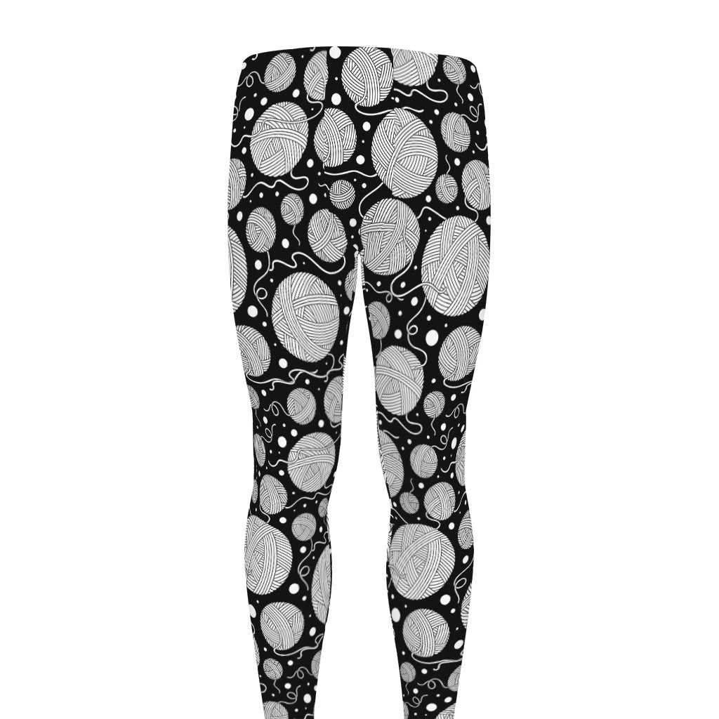 Black And White Yarn Pattern Print Men's leggings