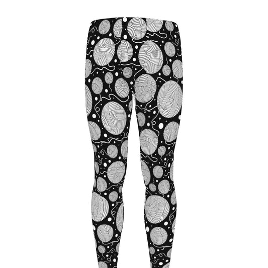 Black And White Yarn Pattern Print Men's leggings