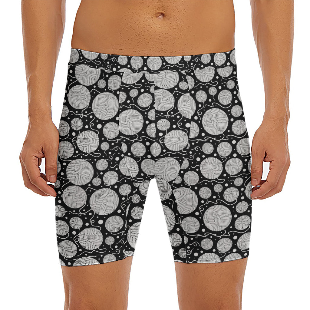 Black And White Yarn Pattern Print Men's Long Boxer Briefs