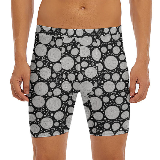 Black And White Yarn Pattern Print Men's Long Boxer Briefs