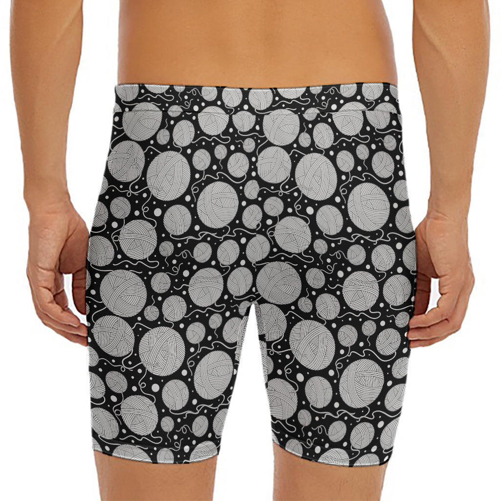 Black And White Yarn Pattern Print Men's Long Boxer Briefs