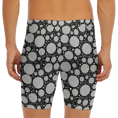 Black And White Yarn Pattern Print Men's Long Boxer Briefs