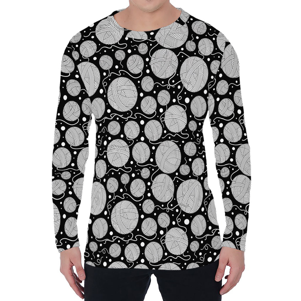 Black And White Yarn Pattern Print Men's Long Sleeve T-Shirt