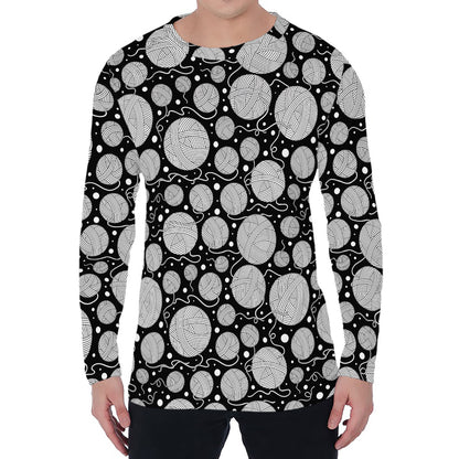 Black And White Yarn Pattern Print Men's Long Sleeve T-Shirt