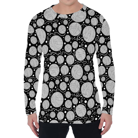 Black And White Yarn Pattern Print Men's Long Sleeve T-Shirt