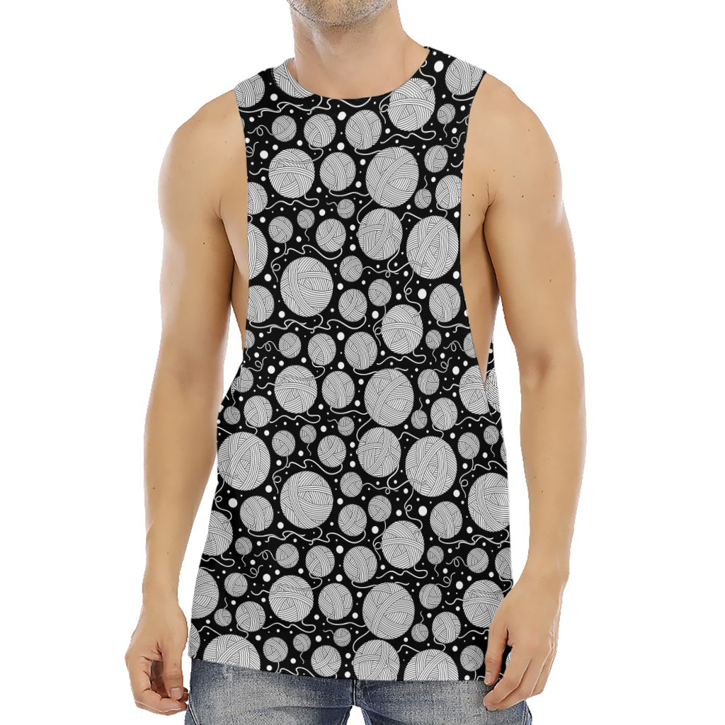 Black And White Yarn Pattern Print Men's Muscle Tank Top