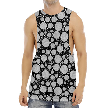 Black And White Yarn Pattern Print Men's Muscle Tank Top