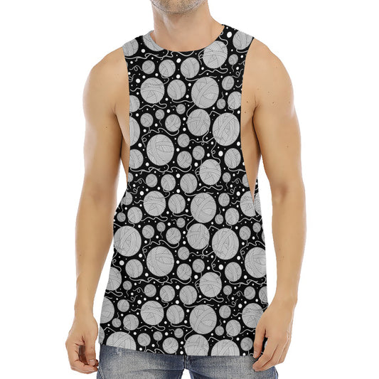 Black And White Yarn Pattern Print Men's Muscle Tank Top