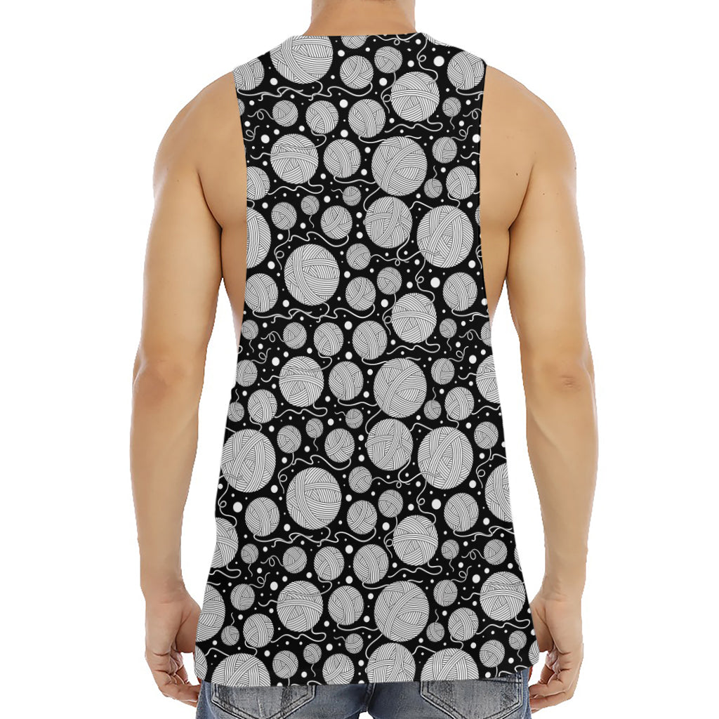 Black And White Yarn Pattern Print Men's Muscle Tank Top