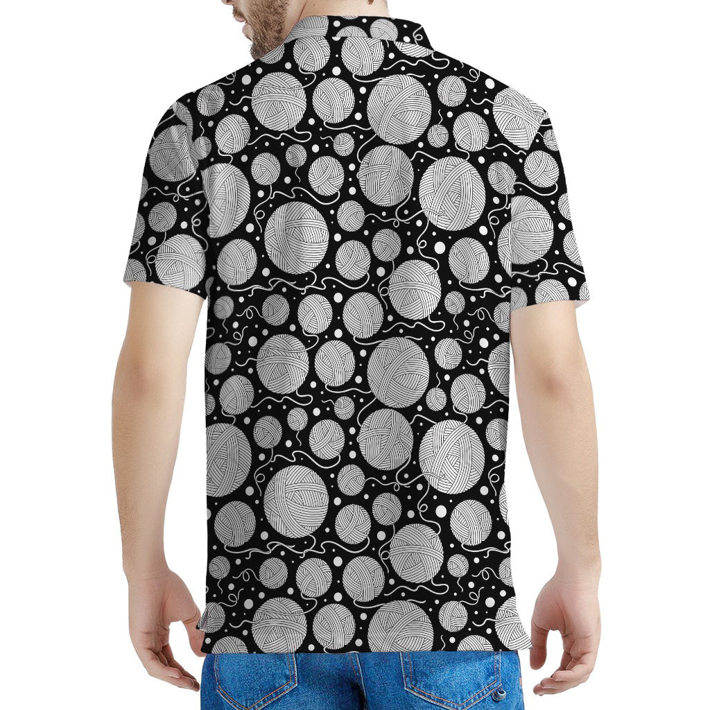 Black And White Yarn Pattern Print Men's Polo Shirt
