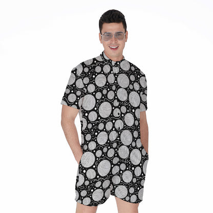 Black And White Yarn Pattern Print Men's Rompers