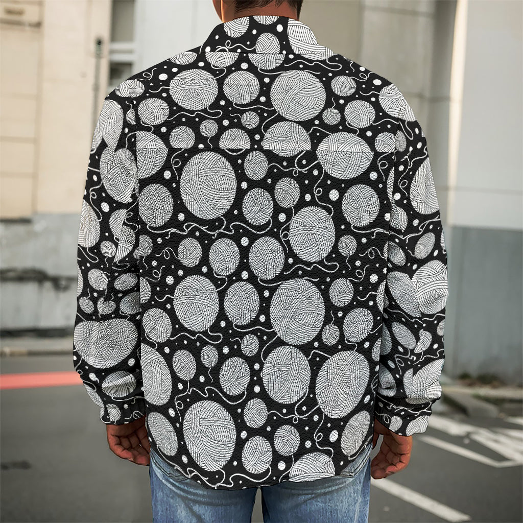 Black And White Yarn Pattern Print Men's Shirt Jacket