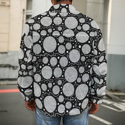 Black And White Yarn Pattern Print Men's Shirt Jacket