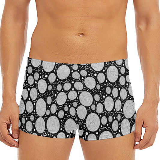 Black And White Yarn Pattern Print Men's Short Boxer Briefs