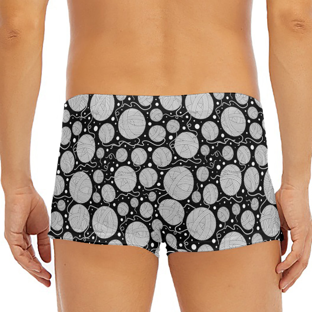 Black And White Yarn Pattern Print Men's Short Boxer Briefs