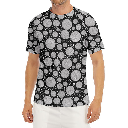 Black And White Yarn Pattern Print Men's Short Sleeve Rash Guard