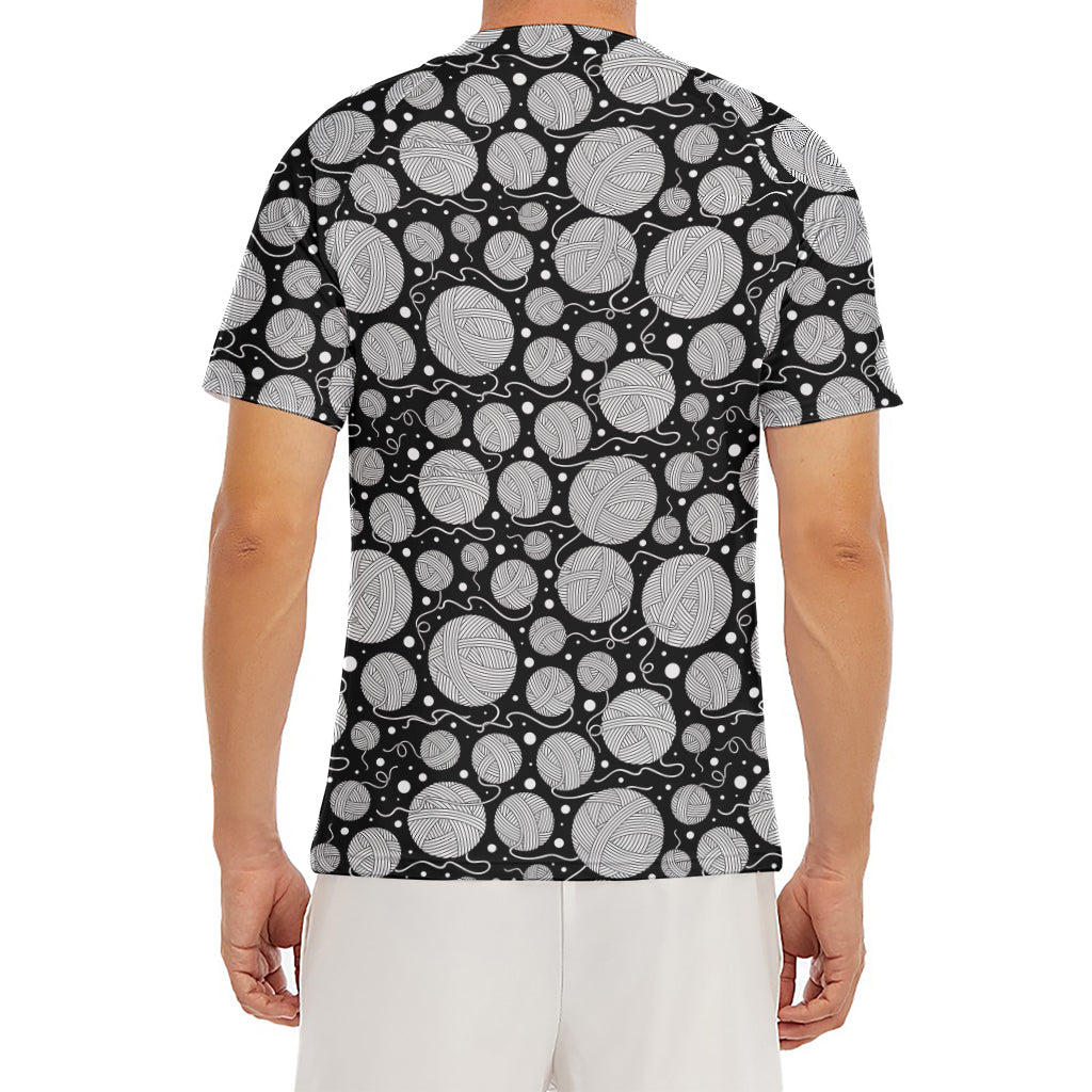 Black And White Yarn Pattern Print Men's Short Sleeve Rash Guard