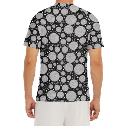Black And White Yarn Pattern Print Men's Short Sleeve Rash Guard