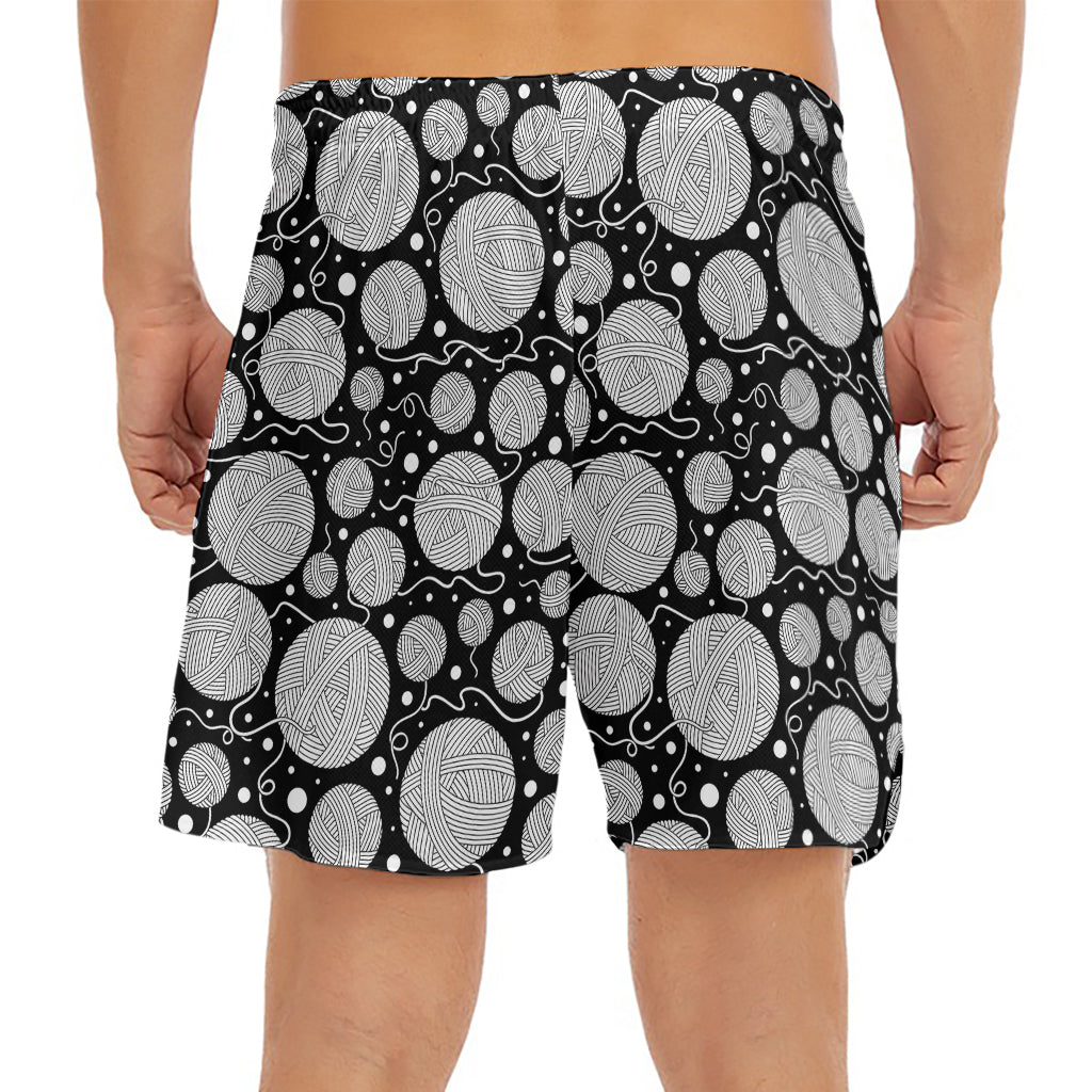 Black And White Yarn Pattern Print Men's Split Running Shorts